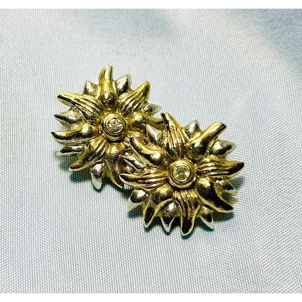 Vintage Sunburst Sunflower Earrings Clip On Gold And Silver Tone Sun Celestial